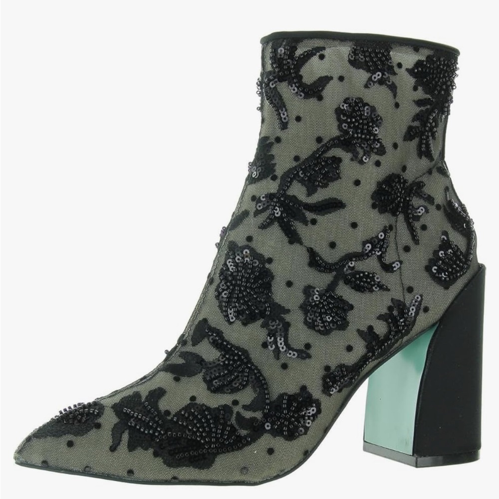 Betsey Johnson Black Embellished Ankle Boots